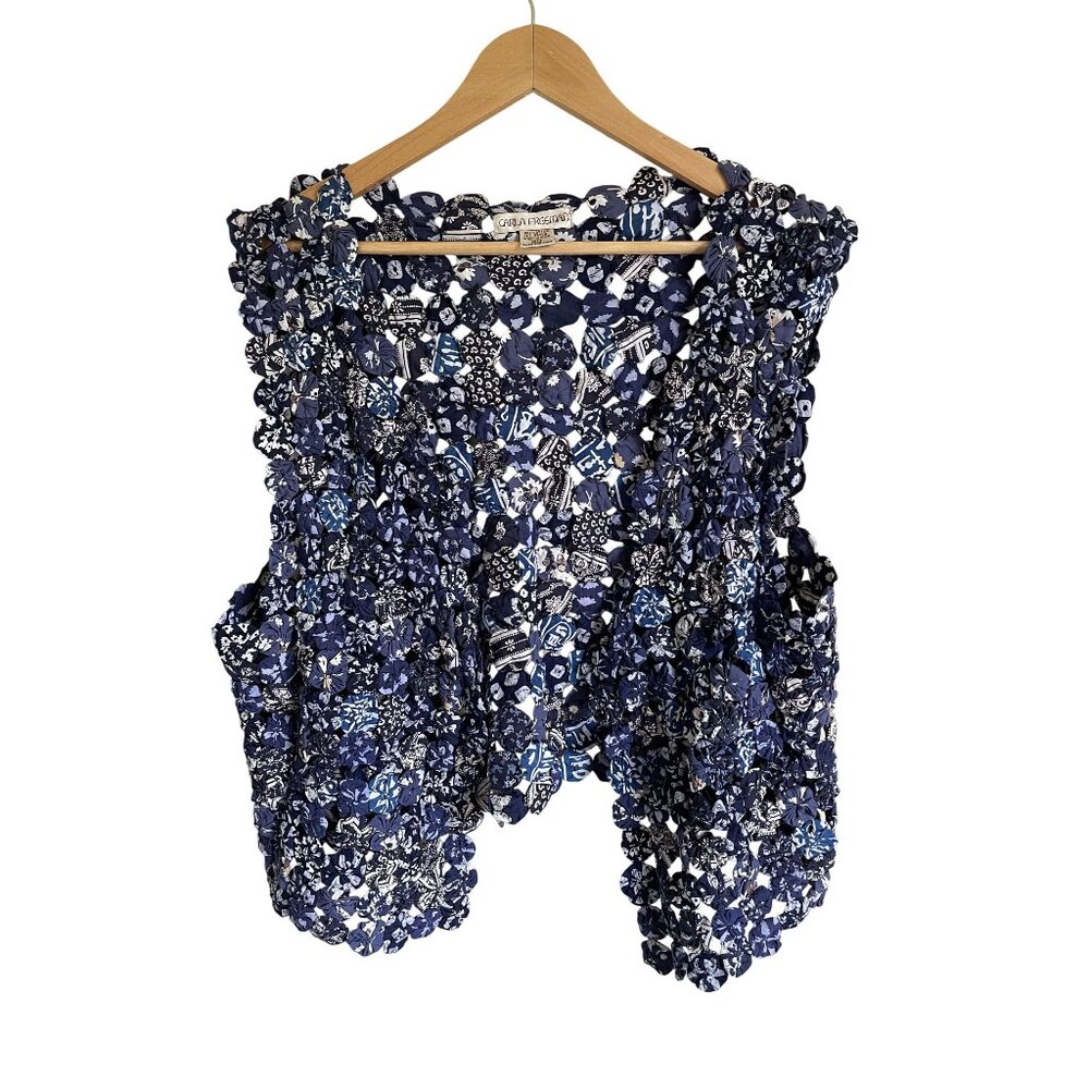 Carla Freeman Vintage Blue Quilted Vest Size Small/Medium Made in India Cotton R